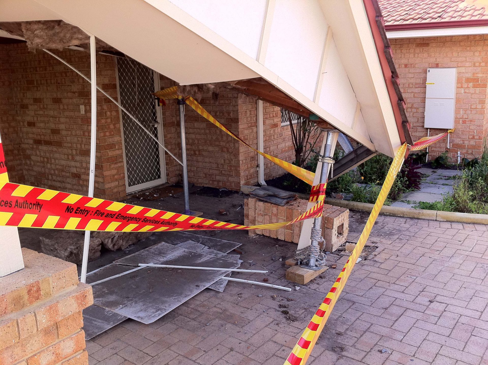 Roof and ceiling collapse.